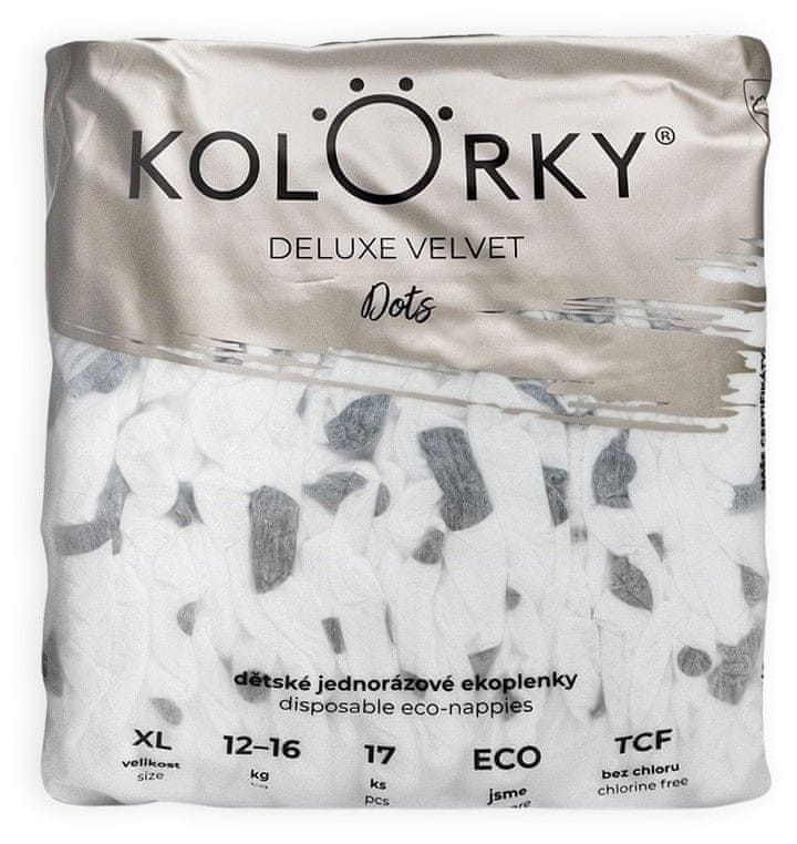 KOLORKY DELUXE VELVET - Bodky - XL (12-16 kg) - 17 ks- jednorazové eko plienky