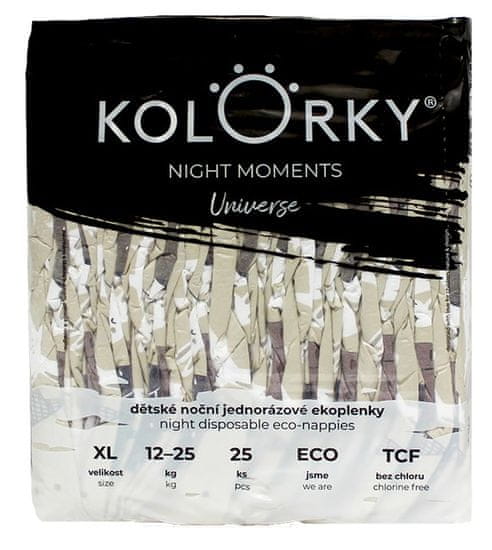 KOLORKY NIGHT MOMENTS - Vesmír - XL (12-25 kg) - 25 ks - nočné jednorazové ekoplienky