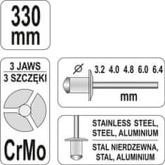 YATO Nitovacie kliešte pákové 3,2-6,4mm 330mm CrMo