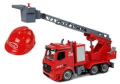 Lean-toys Súprava DIY Fire Engine Kit 2v1 Vymeniteľné zdviháky Skrutkovač Zvuk Osvetlenie Efekty Prilba