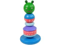 Lean-toys Drevená vzdelávacia pyramída Frog Green Balancing Tower