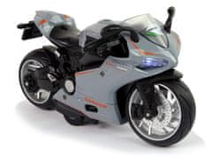 Lean-toys Športový motocykel Šedé oranžové pásy 1:12 Pull-Back Drive Sound Lights