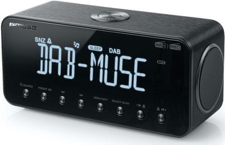 moderní radiobudík muse M-196 pll fm mw tuner duální alarm velký displej stmívatelný aux in vstup záložní baterie