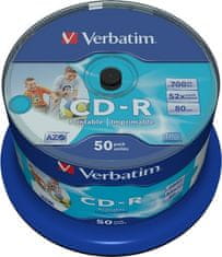 VERBATIM CD-R80 700MB/ 52x/ Inkjet printable Non ID/ 50pack/ spindle