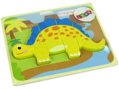 Lean-toys Drevené puzzle Dinosaurus Stegosaurus žltý Oviraptor žltý