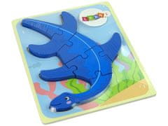 Lean-toys Drevené puzzle Dinosaurus Pterodaktyl Ružový Pliosaurus Modrý