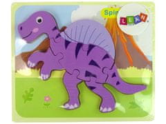 Lean-toys Drevené puzzle Dinosaurus Corythosaurus Ružová Spinosaurus Fialová