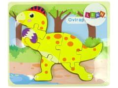 Lean-toys Drevené puzzle Dinosaurus Stegosaurus žltý Oviraptor žltý