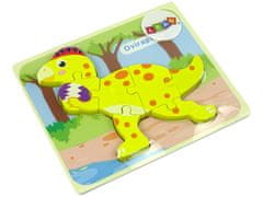 Lean-toys Drevené puzzle Dinosaurus Stegosaurus žltý Oviraptor žltý