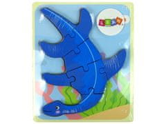 Lean-toys Drevené puzzle Dinosaurus Pterodaktyl Ružový Pliosaurus Modrý