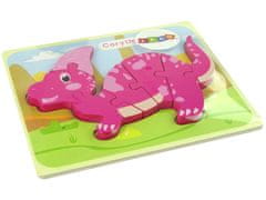 Lean-toys Drevené puzzle Dinosaurus Corythosaurus Ružová Spinosaurus Fialová