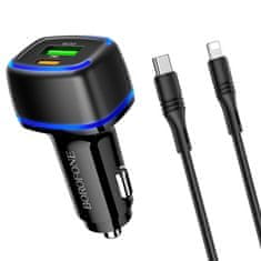 Borofone nabíjačka do auta s káblami USB - USB-C, Lightning - Čierna KP24022