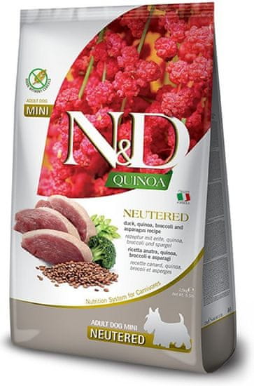 Farmina Granule pre psa QUINOA adult mini, neutered, duck, broccoli & asparagus 7 kg