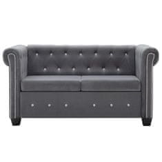 Vidaxl 2-miestna pohovka Chesterfield, zamat 146x75x72 cm, sivá