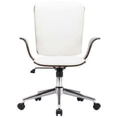 Vidaxl Otočná kancelárska stolička biela umelá koža a ohýbané drevo