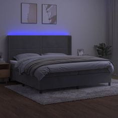 shumee Posteľ boxsping s matracom a LED bledosivá 200x200 cm zamat