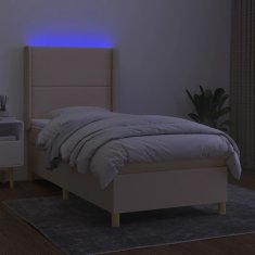 shumee Posteľ boxsping s matracom a LED krémová 90x200 cm látka