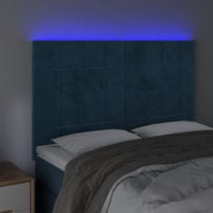 Vidaxl Čelo postele s LED tmavomodré 144x5x118/128 cm zamat