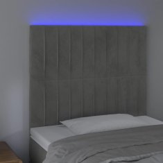 Vidaxl Čelo postele s LED bledosivé 90x5x118/128 cm zamat