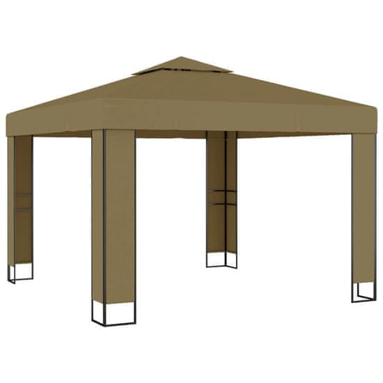 Vidaxl Altánok s dvojitou strieškou 3x3x2,7 m, sivohnedý 180 g/m2