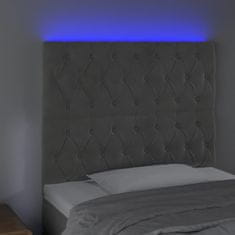 Vidaxl Čelo postele s LED bledosivé 90x7x118/128 cm zamat