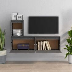 Vidaxl TV skrinky, 3 ks, sivé, masívne borovicové drevo