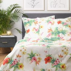 Homla Biele posteľné prádlo z mikrovlákna TROPICAL s kvetinovým motívom 200x220 cm