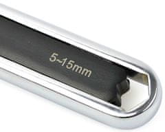 GEKO Nastaviteľný očkový kľúč - obojstranný 5-15 mm/15-27 mm CrV, celková dĺžka 24 cm, GEKO