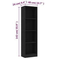 Vidaxl 4-poschodová knižnica čierna 40x24x142 cm drevotrieska