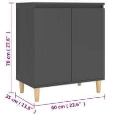 Vidaxl Komoda s nohami z masívu sivá 60x35x70 cm drevotrieska