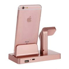 Northix Nabíjacia stanica USB kompatibilná s Apple Watch a iPhone - Rose gold 