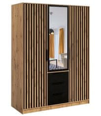 CASARREDO Šatníková skriňa BASILIO LUX 147 dub wotan/čierna/zrkadlo