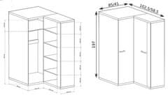 CASARREDO Šatníková skriňa rohová PILETAS M-14 dub hickory