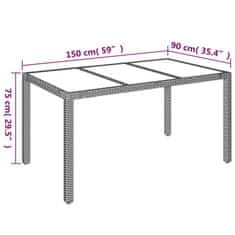 Vidaxl Záhradný stôl so sklenenou doskou sivý 150x90x75 cm polyratan