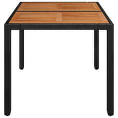 Vidaxl Záhradný stôl so drevenou doskou čierny 90x90x75 cm polyratan
