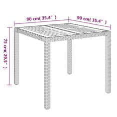 Vidaxl Záhradný stôl so drevenou doskou čierny 90x90x75 cm polyratan