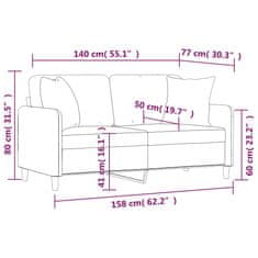 Vidaxl 2-miestna pohovka s vankúšmi svetlosivá 140 cm látka