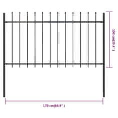 Vidaxl Záhradný plot so špicatými vrchmi čierny oceľový 1,7x1 m