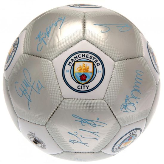 FAN SHOP SLOVAKIA Futbalová lopta Manchester City FC Podpisy Silver veľkosť 5