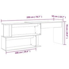 Vidaxl Rohový stôl dymový dub 200x50x76 cm spracované drevo