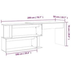 Vidaxl Rohový stôl hnedý dub 200x50x76 cm spracované drevo