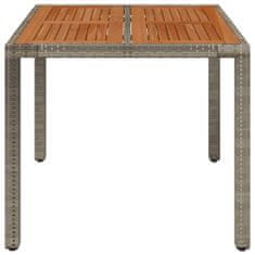 Petromila vidaXL Záhradný stôl s drevenou doskou sivý 90x90x75 cm polyratan