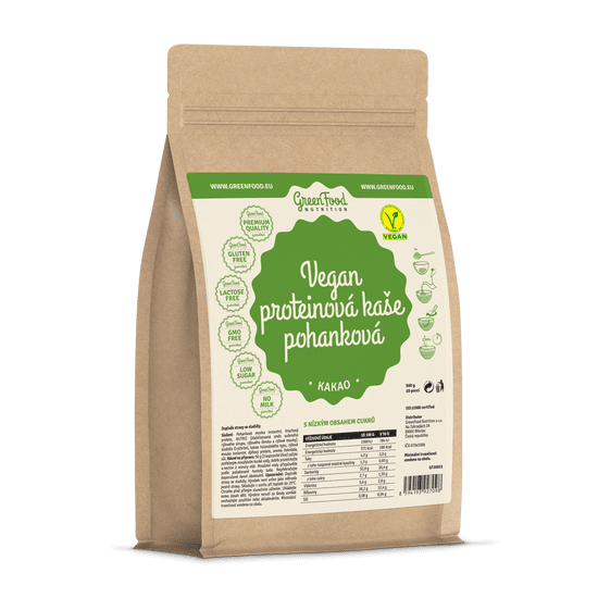 GreenFood Nutrition Vegan Proteínová kaša pohánková 500g - Kakao
