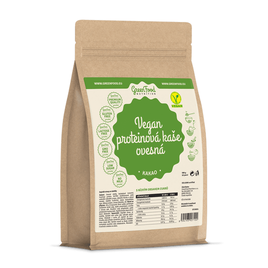 GreenFood Nutrition Vegan Proteínová kaša ovsená 500g - Kakao