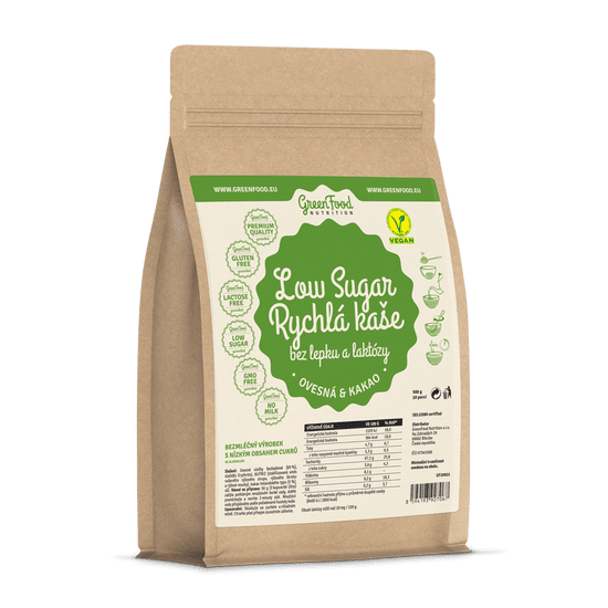 GreenFood Nutrition Vegan Proteínová kaša ovsená 500g - Kakao