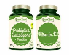 GreenFood Nutrition Probiotiká LactoSpore + Prebiotics 60 kapsúl + Vitamín D3 60cps.