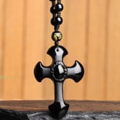 IZMAEL Náhrdelník Obsidian Cross-Čierna KP7349