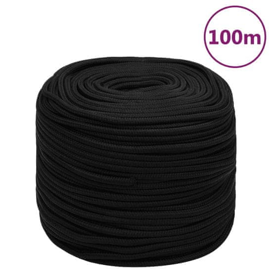 Vidaxl Pracovné lano čierne 8 mm 100 m polyester