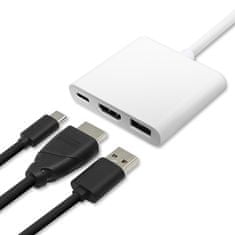 Adaptér USB 3.1 typ C samec | HDMI A samica + USB 3.0 A samica + USB 3.1 typ C PD | 0,2 m | Biela