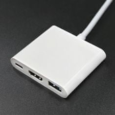 Adaptér USB 3.1 typ C samec | HDMI A samica + USB 3.0 A samica + USB 3.1 typ C PD | 0,2 m | Biela